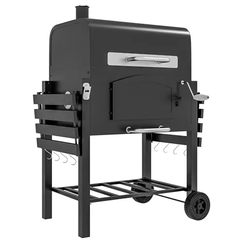 Outsunny Holzkohlegrill, Schwarz, Metall, 66x112x124 cm - Grills & Outdoor-Küchen - Multifunktionaler Gartengrill mit hitzebeständigem Edelstahlgriff, höhenverstellbarem Kohlebecken und präziser Temperaturkontrolle für ein perfektes Grillerlebnis.