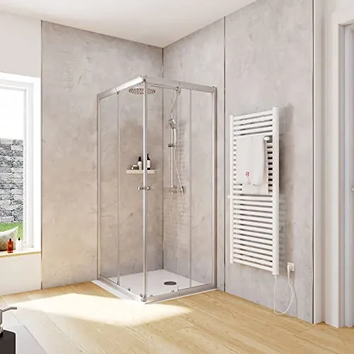 Schulte Duschkabine Corner 90x75 cm mit Schiebetüren - Duschkabine aus 4 mm Sicherheitsglas, ideal für einfache Montage auf Duschwanne oder Fliese, bietet großzügigen Einstieg und hohe Stabilität für jedes Badezimmer.
