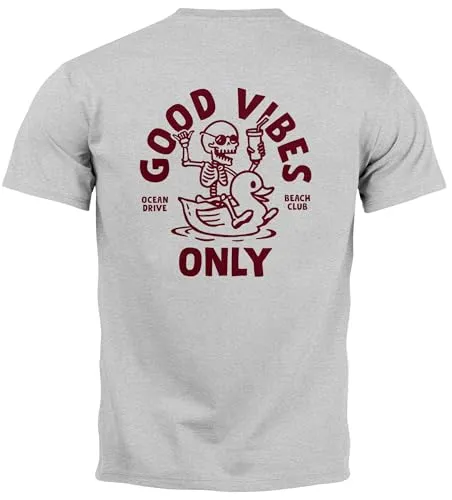Neverless® Herren T-Shirt Backprint Good Vibes Only Quitsche-Ente Motivprint Rückendruck Sommer Fashion Streetstyle grau 3XL