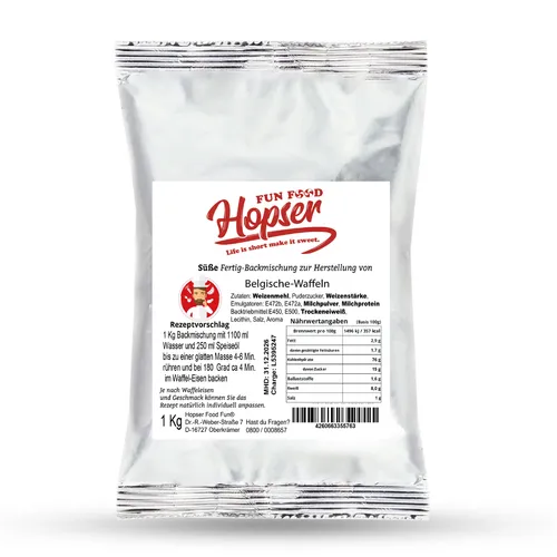 Premium Belgische Waffeln Backmischung 1 kg von Hopser Funfood