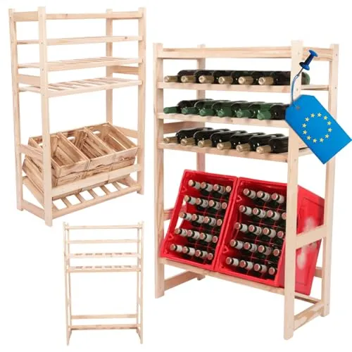 MODO24 Kombiregal Holz 111,4x70x33cm – Vielseitiges Standregal aus Kiefer Massivholz