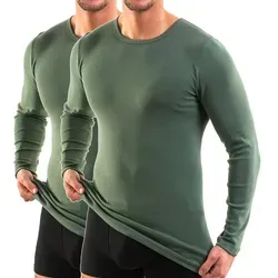 HERMKO Unterziehshirt 3640 2er Pack Herren langarm Shirt Longsleeve aus 100% Bio-Baumwolle grün D 7 = EU XL