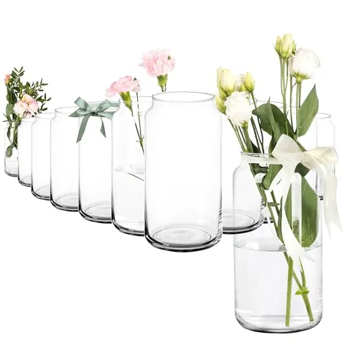 Giessle® 12x 20cm Zylinder mit schmalem Hals - für Schleifen & Bänder - Vasen Set Tischvasen Glasvasen Blumenvase, aus Glas