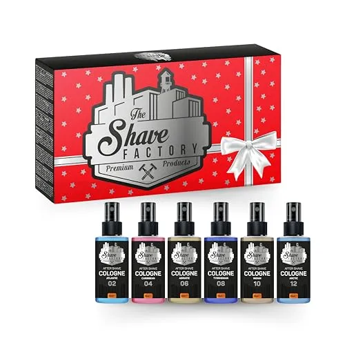 THE SHAVE FACTORY Luxus Aftershave-Kölnischwasser Geschenkset – Set 2 – 6 x 50ml – Duftkollektion mit Beruhigenden & Erfrischenden Noten – Elegante Geschenkbox