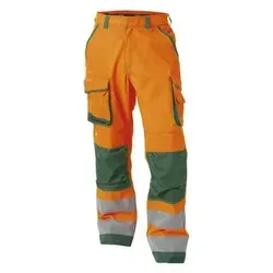 DASSY® Chicago Warnschutzhose mit Kniepolstertaschen, NEONORANGE/FLASCHENGRÜN, Gr. 50 - Robuste Warnschutzhose mit verstärkten Kniepolstertaschen für optimalen Tragekomfort und Funktionalität. Ideal für den professionellen Einsatz mit vielen praktischen Taschen und reflektierenden Elementen.