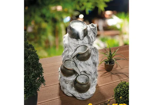 esotec Gartenbrunnen Solar Fels-Kaskadenbrunnen mit LED Licht
