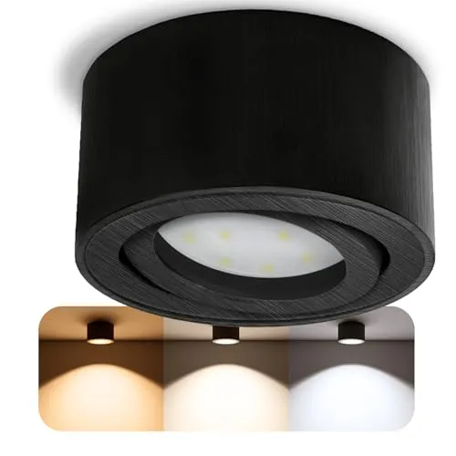 SSC-LUXon CELI-1B LED Aufbau Deckenleuchte schwarz gebürstet - flach, rund & schwenkbar - Spot inkl. LED Modul 4W LumiFLEX Lichtfarbe warm/neutral/kalt 230V