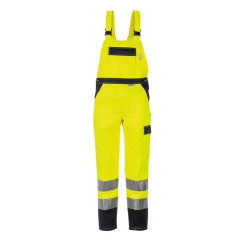 Latzhose 2027 in Warngelb/Marineblau, Größe 62 - Warnschutz-Latzhose 2027, ideal für Sichtbarkeit und Sicherheit bei der Arbeit, Größe 62