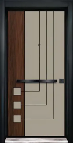 Exklusive Beige Designer Eingangstür - Hochwertige Flurtür - Moderne Eingangstür mit 3-dimensional verstellbaren Bändern und thermisch getrennter Bodenschwelle. Inklusive Stoßgriff und Zylinder mit 5 Schlüsseln. Ideal für stilvolle Eingänge.