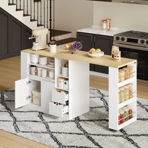 MODFU Küchenschrank Aufbewahrungsinsel mit ausziehbarer Arbeitsplatte