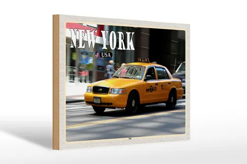 Holzschild Reise 30x20 cm New York USA Taxi Straßen geschenk Schild wooden sign