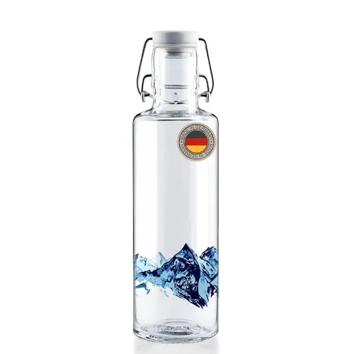 Soulbottles Alpenblick 0,6L – 100% plastikfrei - Trinkflasche aus Glas mit schadstofffreiem Verschluss, ideal für umweltbewusste Nutzer. Spülmaschinenfest, auslaufsicher und perfekt für unterwegs.