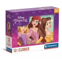 Clementoni Disney Princess 12 Würfel Puzzle - Geschicklichkeitsspiel für Kinder ab 3 Jahren, fördert Kreativität und Feinmotorik mit umweltfreundlichem Design