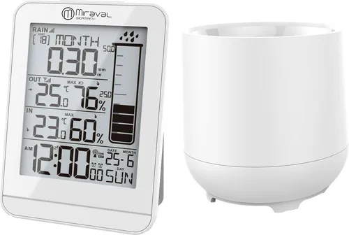 Design Funk-Wetterstation mit Regenmesser Datumsanzeige LCD-Display Temperaturanzeige Hygrometer Innen- & Außentemperatur