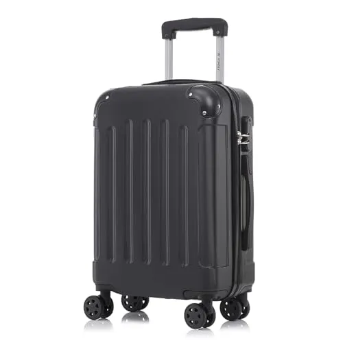 YONSLY Koffer Suitcase M Schwarz – Robuster Trolley Reisekoffer mit 4 Rollen