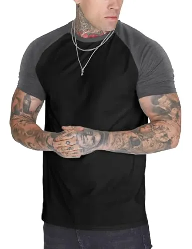 YCHSXAIZ Herren Casual Slim Fit Raglan Kontrast Baumwolle Kurzarm Baseball Jersey Tshirts Color Schwarz-Dunkelgrau Size M