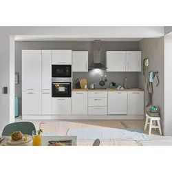 Küchenblock mit E-Geräten CORNWALL - Komplettset für Ihre Traumküche - Küchenzeilen mit Backofen, Geschirrspüler, Kühlschrank und Mikrowelle. Alles in elegantem Weiß für eine moderne Küchengestaltung.