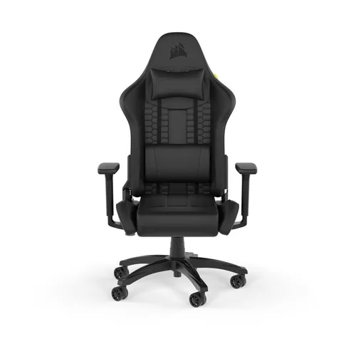 Corsair TC100 Relaxed Gaming-Stuhl, Kunstleder, Schwarz - Bürostuhl mit ergonomischem Design, verstellbarer Rückenlehne und 4D-Armlehnen für optimalen Komfort bei langen Gaming-Sessions. Atmungsaktive Polsterung sorgt für kühle Sitzstunden.
