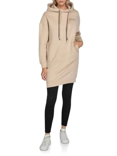 DENIMFY Hoodie Damen lang Oversized DFAnna Kapuzenpullover Pullover Sweatkleid Kapuzenkleid Streetwear Print Beige XXL, Größe:XXL, Farben:Birch Beige