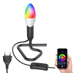 ledscom.de Tischlampe TRIN schwarz mit Stecker und Schalter, inkl. Smart Home RGBW E14 LED Lampe, 4,925W, 572lm