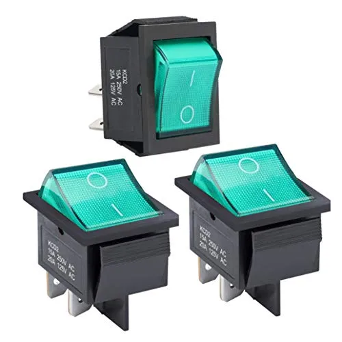 APIELE 3 Stücke Kippschalter,2 Position EIN-Aus mit LED-Schalter DPST 4 Pins Wippschalter,250V 16A Taste Rocker Kippschalter Für Häuser, Industrie,DIY KCD2-201N (grün)