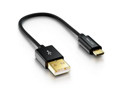 deleyCON deleyCON Micro USB Kabel 0,15m Nylon + Metallstecker - Schwarz Smartphone-Kabel