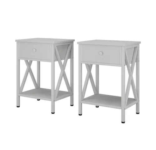 Vicco Nachttisch Keno 2er Set, Weiß, 40 x 55 cm - Stilvolle Nachtkommode mit offener Ablage und Schublade, ideal für kleine Schlafzimmer. Pflegeleicht mit melaminharzbeschichteter Spanplatte.