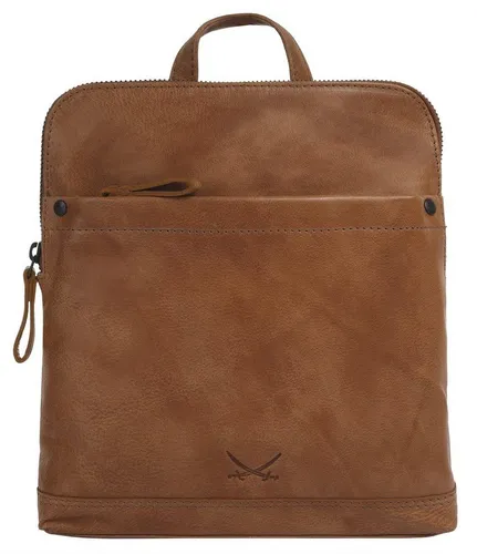 Sansibar Rucksack Damen 021197 cognac - Eleganter 100% Rindleder Rucksack für Damen, perfekt für Stadttrips und Freizeit. Mit praktischem Stauraum für Smartphone, Portemonnaie und mehr, kombiniert Stil mit Funktionalität.