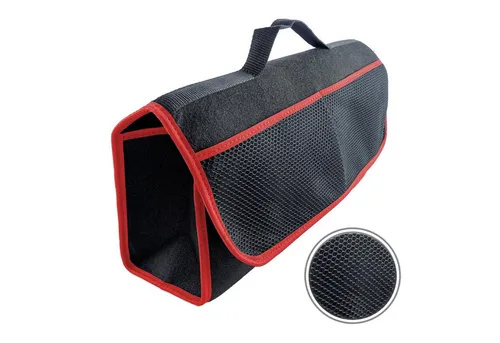 L & P Car Design Organizer Kofferraumtasche Auto in schwarz mit rotem Saum