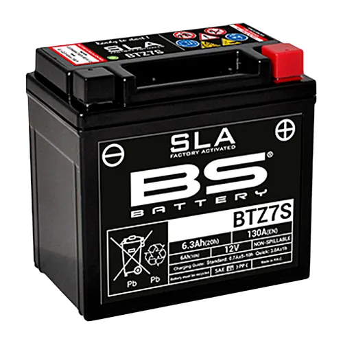 BS Battery 300635 BTZ7S AGM SLA Motorradbatterie, Schwarz - Wartungsfreie Premium Motorradbatterie mit extrem hoher Qualität, ideal für Yamaha, MV Agusta und mehr. Sofort startklar mit 12V / 6Ah / 130CCA.