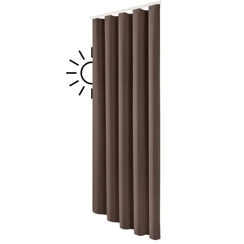 heimtexland ® Verdunklungsgardine Schlaufenschal Gardine Blickdicht mit Kräuselband Thermogardine Verdunklungsvorhang HxB 245x135 cm Schoko-Braun Typ139