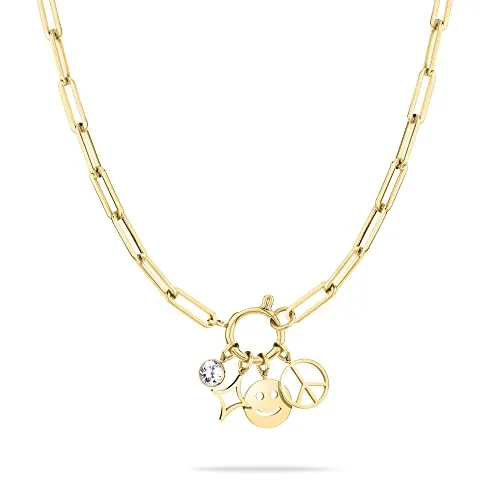 Tamaris Halskette TJ-0421-N-40 IP Gold - Ketten für Damen mit Glückssymbolen und funkelnden Zirkonia, 40 cm lange Gliederkette aus hochwertigem Edelstahl in IP Gold, ideal als Geschenk für besondere Anlässe.