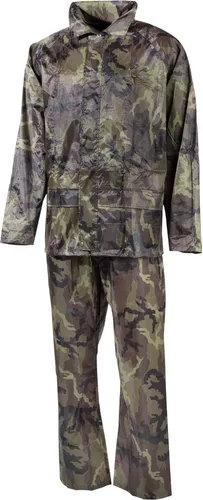 MFH Regenanzug Jacke + Hose für Sie und Ihn - M 95 Cz Tarn - Wasserdichter Regenanzug für Herren und Damen, leicht und atmungsaktiv mit versteckter Kapuze und verstellbarem Saum für optimalen Tragekomfort.