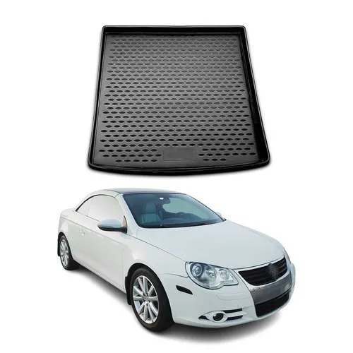 Kofferraummatte für VW Eos 2006-2015 - Gummi TPE Schwarz - Kofferraumwanne aus wasserfestem Gummi, hitze- und kältebeständig, mit Antirutsch-Oberfläche. Ideal für optimalen Schutz und einfache Reinigung im Fahrzeug.