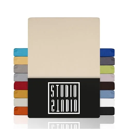 STUDIO Basic Spannbettlaken 180x200cm – Jersey-Spannbetttuch aus 100 % gekämmter Baumwolle – Creme – Öko-Tex Zertifiziert, bügelfrei & elastisch – für Matratzen 15–25 cm