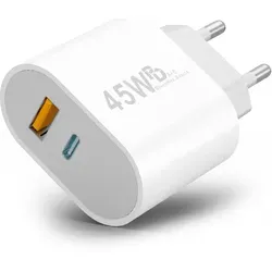 45W USB-C & USB-A Schnellladegerät mit GaN-Technologie | Dual-Port Netzteil für Handy, iPhone, Samsung, iPad| Charger Stecker Schnellladestecker - Weiß