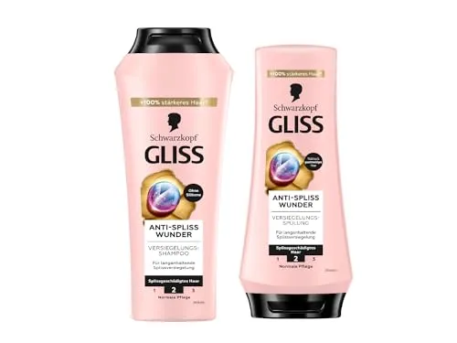 Gliss Shampoo Anti-Spliss Wunder (250 ml) Haarshampoo mit Ion-Komplex & Traubenkern-Öl Pflegeshampoo & Spülung (200 ml) Haarspülung Splissversiegelung 88% weniger Spliss