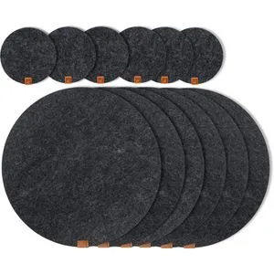 Miqio Platzset abwischbar, rund, Ø 37cm, anthrazit - Tischsets aus strapazierfähigem Filz, 12-tlg. Set mit 6 abwischbaren Platzsets und 6 Untersetzern. Schützt Tische vor unschönen Rändern und sorgt für eine moderne Note in Ihrem Essbereich.