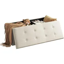 Woltu Sitzhocker mit Stauraum, Gepolstert und Faltbar in Beige