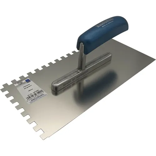 Glättekelle L.280mm B.130mm Buchenholzgriff Zahn 8x8mm rostfr.VA HAROMAC