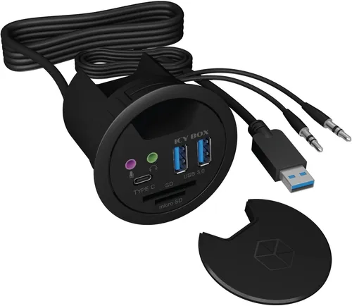 ICY BOX IB-Hub1404A - Tisch-Hub mit 3x USB 3.0 und Kartenleser, praktische Tischlösung mit Staubschutz und einfacher Installation