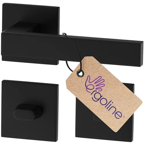 ERGO line Modern Design, Schwarz Türbeschlag CUBE, Türgriff für Badtüren WC Schwarz Matt, Eckig Drückergarnitur, Die ultra-feine Silhouette, Türbeschlag, Türklinke Schwarz, Türdrücker