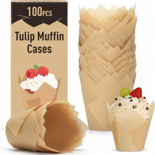 Alyvisun 100 Stück Tulpen Muffinförmchen förmchen Papier, Muffin Förmchen | Muffin Förmchen Papier für Cupcakes und Muffins, Nicht Haftende Backförmchen für Zuhause Partys und Bäckereien