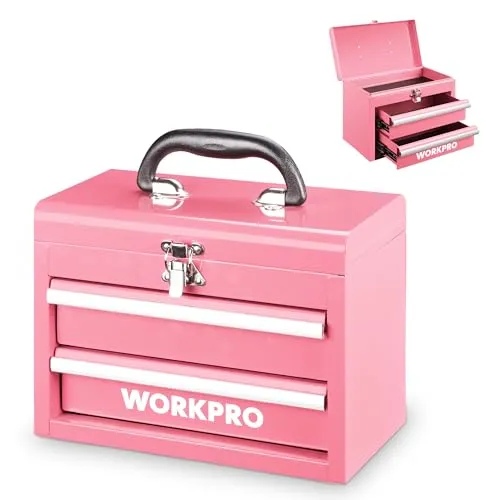 WORKPRO Tragbare Mini-Stahlbox mit 2 Schubladen – Pink