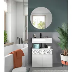 xonox.home Badezimmer Prisma 2tlg. Kombination - Badmöbel Set für kleine Bäder, bietet mit kompakten Abmessungen viel Stauraum und ist pflegeleicht. Zeitloses Design und nachhaltige Produktion für langlebige Nutzung.