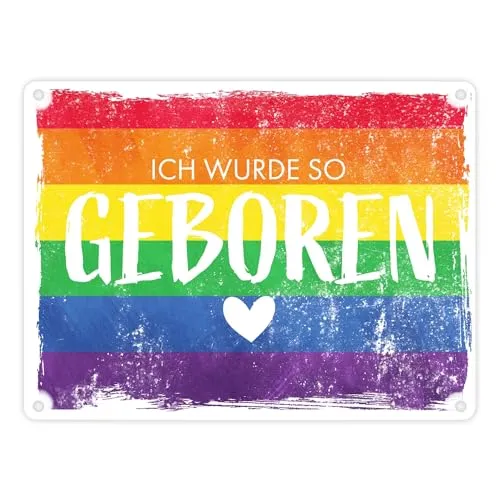 Ich wurde so geboren Metallschild in 15x20 cm mit Regenbogenflagge Als Geschenk für LGBT-Anhänger Freiheit Liebe ist Liebe Pride-Month