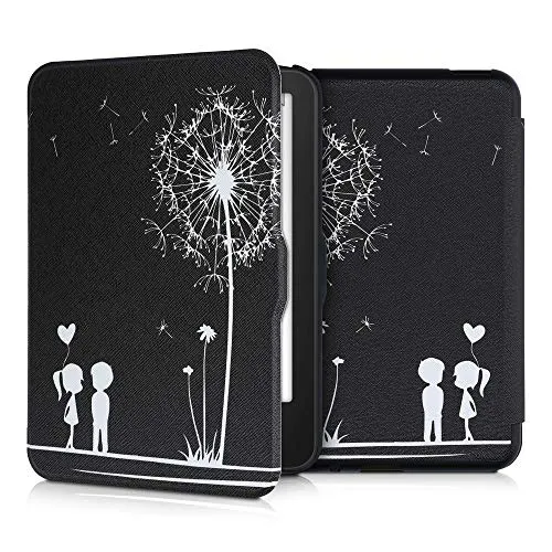 kwmobile Schutzhülle für Tolino Vision 1/2 / 3/4 HD Hülle - eReader Flip Case mit Auto Sleep Funktion - Pusteblume Love mit Weiß Schwarz