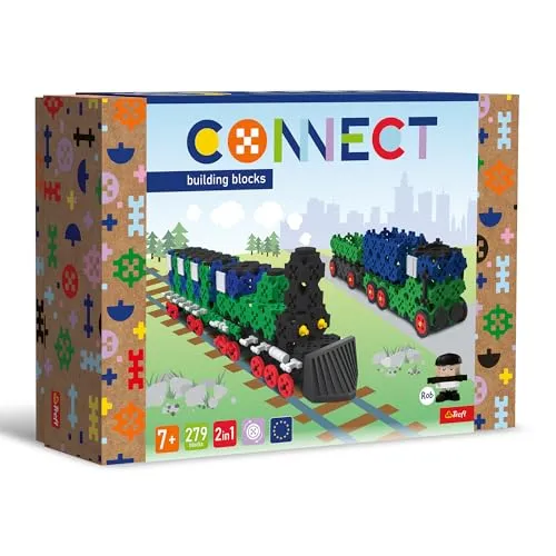 Connect Trefl Bausteine Set 2in1: Zug/LKW mit Anhänger - 279 Teile - Bauspielzeug & Konstruktionsspielzeug für kreative Köpfe! Baue einen Zug oder LKW mit beweglichen Teilen und einer Figur. Fördert Fantasie und manuelle Fähigkeiten, ideal für Kinder ab 7 Jahren und Erwachsene.
