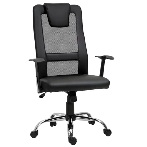 Vinsetto Ergonomischer Bürostuhl Drehstuhl höhenverstellbar Schwarz - Ergonomischer Bürostuhl mit S-förmiger Lehne und atmungsaktivem Netzstoff, ideal für stundenlanges Arbeiten. Stufenlos höhenverstellbar und 360° drehbar für maximale Bewegungsfreiheit.
