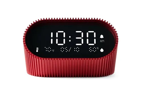 Lexon Quarzwecker DigitalRay Clock Rot - Stylischer Wecker mit Innenthermometer und Hygrometer, 9 Alarmsignalen und Snooze-Funktion, ideal für modernes Schlafzimmerdesign.